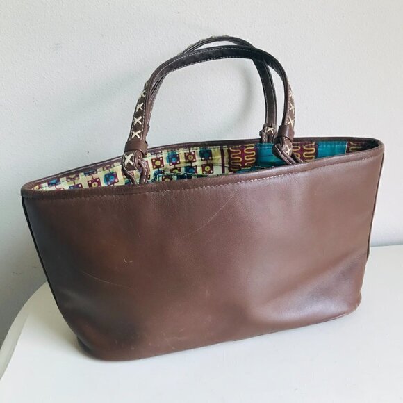 Vintage Isabella Fiore Brown Turquoise Shell Embroidered Bag - Picture 4 of 8